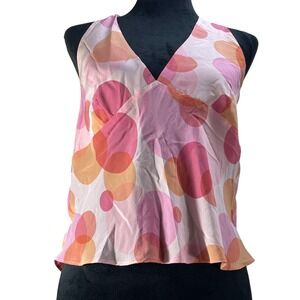 Silk Halter Top Pink Orange Polka Dot Y2K Party spring v neck lightweight